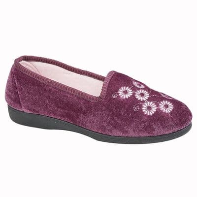 CATHY Ladies Embroidered Slippers HEATHER