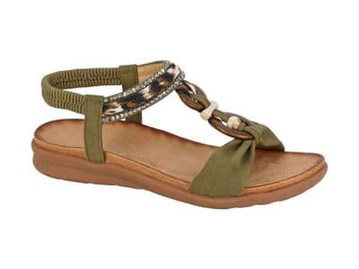 Cipriata Cipriata  'GIOVINA' Ladies Womens Jewelled Elasticated Sling Back Sandal KHAKI