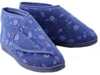 Comfylux ANDREA Extra Wide LadiesTouch Fastening Washable Bootee Slippers, Rubber Sole BLUE