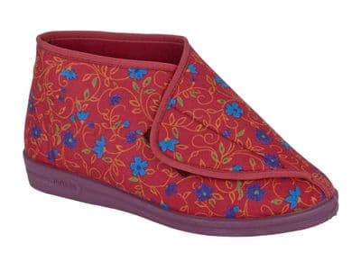 Comfylux ANDREA Extra Wide LadiesTouch Fastening Washable Bootee Slippers, Rubber Sole WINE