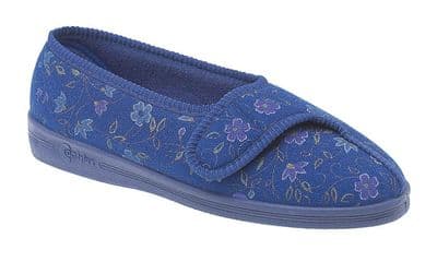 Comfylux DIANNA Extra Wide LadiesTouch Fastening Washable Slippers, Rubber Sole BLUE