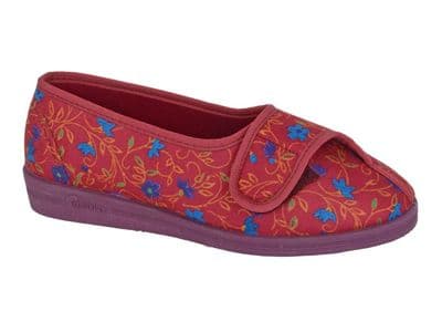 Comfylux DIANNA Extra Wide LadiesTouch Fastening Washable Slippers, Rubber Sole WINE