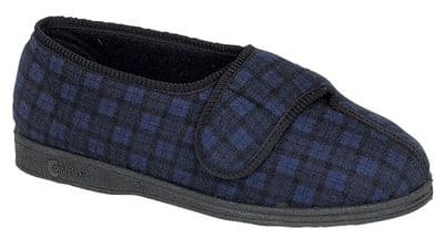 Comfylux  'GEORGIE'  Superwide Touch Fastening Washable Slippers Slippers NAVY  CHECK (1)