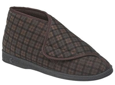 Comfylux  'JAMES'  Touch Fastening Washable Boot Slippers Slippers BROWN  CHECK