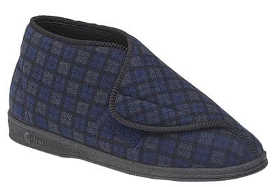 Comfylux  'JAMES'  Touch Fastening Washable Boot Slippers Slippers NAVY  CHECK