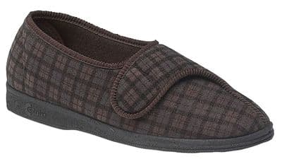 Comfylux  'PAUL'  Touch Fastening Washable Slippers Slippers BROWN CHECK