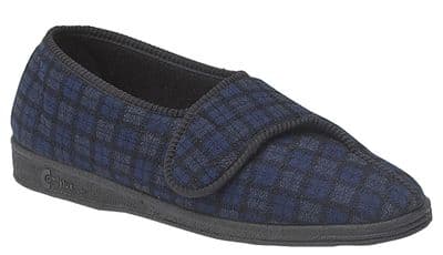 Comfylux  'PAUL'  Touch Fastening Washable Slippers Slippers NAVY  CHECK