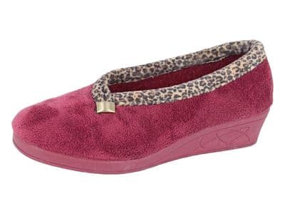 DAWN Ladies Wedge Heel  Slippers with Rubber Sole BURGUNDY/Ocelot