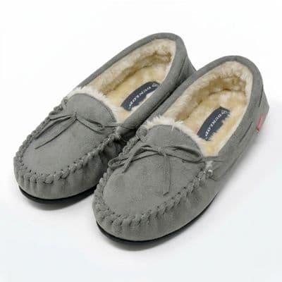 Dunlop BETH Ladies  Moccasin Slippers with Rubber Sole GREY