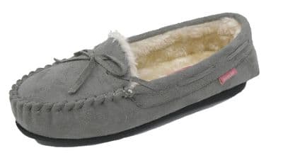 Dunlop BETH Ladies  Moccasin Slippers with Rubber Sole GREY