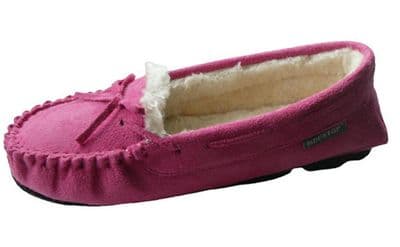 Dunlop BETH Ladies  Moccasin Slippers with Rubber Sole MAGENTA