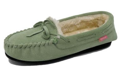Dunlop BETH Ladies  Moccasin Slippers with Rubber Sole MOSS