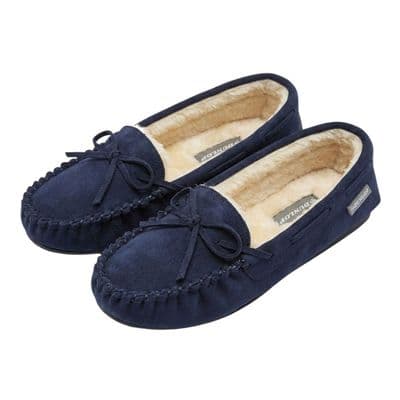 Dunlop BETH Ladies  Moccasin Slippers with Rubber Sole  NAVY