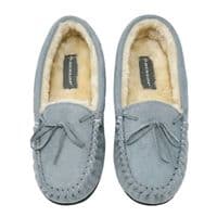 Dunlop BETH Ladies  Moccasin Slippers with Rubber Sole NEARLY BLUE