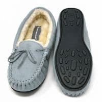 Dunlop BETH Ladies  Moccasin Slippers with Rubber Sole NEARLY BLUE