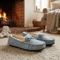 Dunlop BETH Ladies  Moccasin Slippers with Rubber Sole NEARLY BLUE