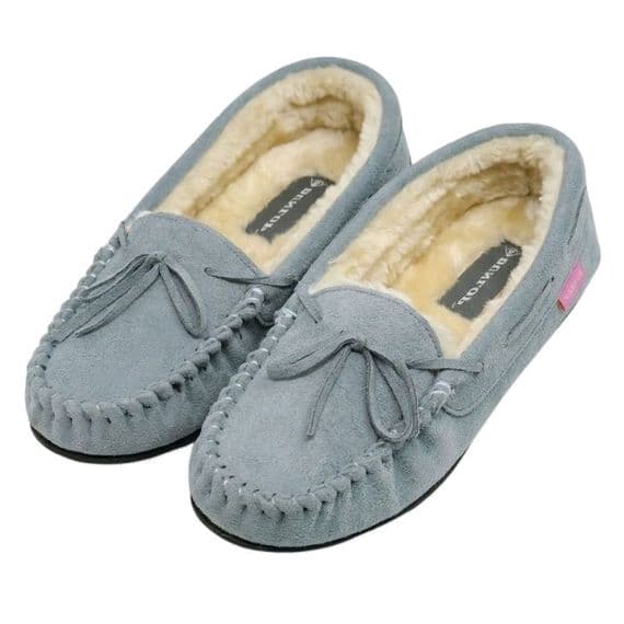 Dunlop BETH Ladies  Moccasin Slippers with Rubber Sole NEARLY BLUE