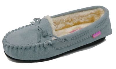 Dunlop BETH Ladies  Moccasin Slippers with Rubber Sole NEARLY BLUE