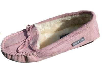 Dunlop BETH Ladies  Moccasin Slippers with Rubber Sole  PINK