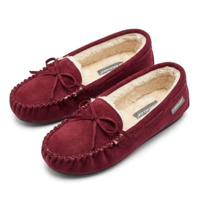 Dunlop BETH Ladies  Moccasin Slippers with Rubber Sole  REGAL RED
