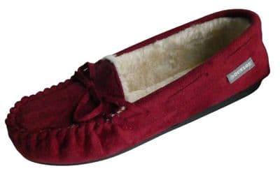 Dunlop BETH Ladies  Moccasin Slippers with Rubber Sole  REGAL RED