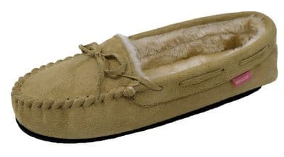Dunlop BETH Ladies  Moccasin Slippers with Rubber Sole TAUPE