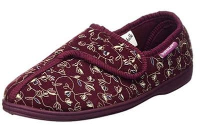 Dunlop Bluebell  Floral Print Touch and Close Slippers BURGUNDY