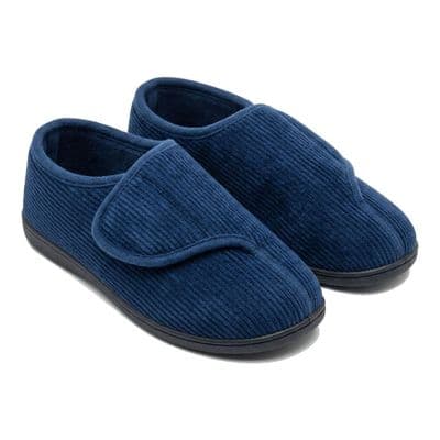 DUNLOP COMFY Men's Diabetic Wide Fit Slippers Warm Lining Memory Foam Insole Arthritis Edema  NAVY