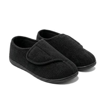 DUNLOP COMFY Men's Diabetic Wide Fit Slippers Warm Lining Memory Foam Insole Arthritis Edema  BLACK