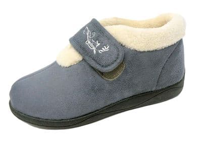 Dunlop 'Deloris' Slippers Wider Fitting with Touch Fastening  GREY