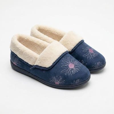 Dunlop 'IRIS' Ladies 4 way warm lined wider fitting slippers NAVY