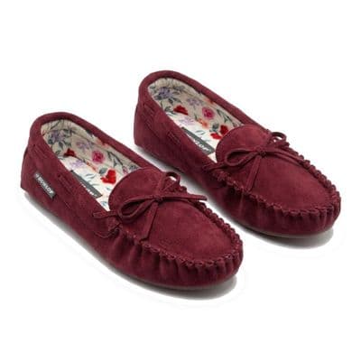 Dunlop KATE Ladies  Moccasin Slippers with Rubber Sole  BURGUNDY
