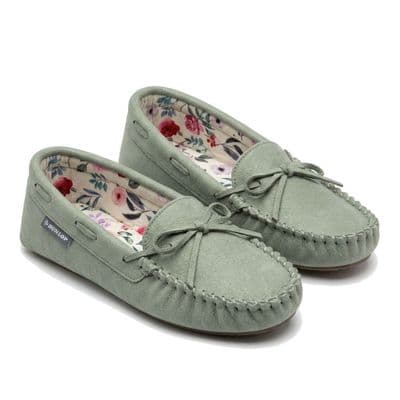 Dunlop KATE Ladies  Moccasin Slippers with Rubber Sole MOSS