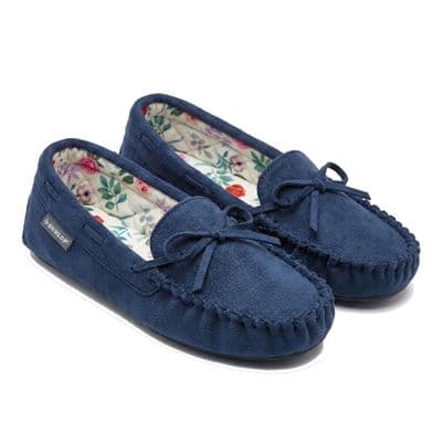 Dunlop KATE Ladies  Moccasin Slippers with Rubber Sole  NAVY