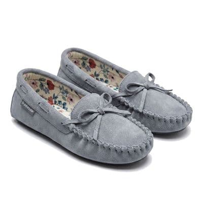 Dunlop KATE Ladies  Moccasin Slippers with Rubber Sole NEARLY BLUE
