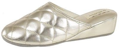 Dunlop Ladies 'SYBIL' Quilted Mule Slippers GOLD