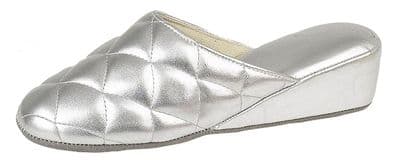 Dunlop Ladies 'SYBIL' Quilted Mule Slippers SILVER