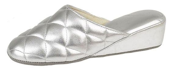 Dunlop Ladies 'SYBIL' Quilted Mule Slippers SILVER