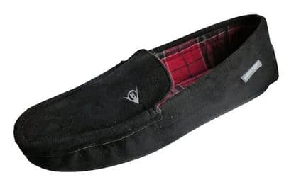 Dunlop Mens Famous 'BORIS' Tartan Lined Moccasin Slippers, Memory Foam In-sock  BLACK