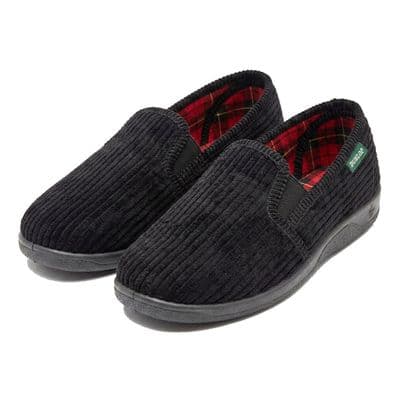 Dunlop Mens Famous 'BYRON' CORDUROY Slippers, Memory Foam In-sock  BLACK