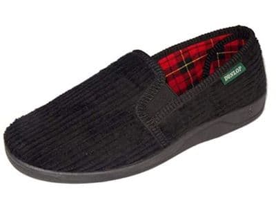 Dunlop Mens Famous 'BYRON' CORDUROY Slippers, Memory Foam In-sock  BLACK