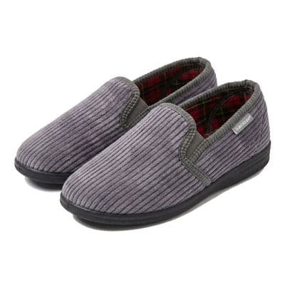 Dunlop Mens Famous 'BYRON' CORDUROY Slippers, Memory Foam In-sock  GREY