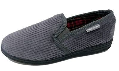 Dunlop Mens Famous 'BYRON' CORDUROY Slippers, Memory Foam In-sock  GREY
