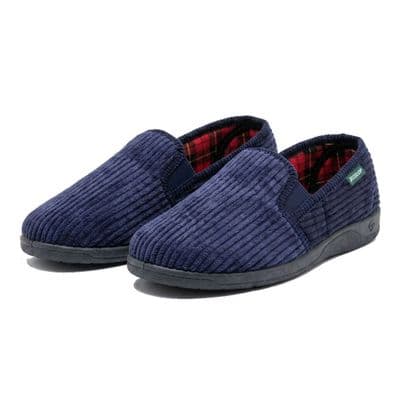 Dunlop Mens Famous 'BYRON' CORDUROY Slippers, Memory Foam In-sock  NAVY