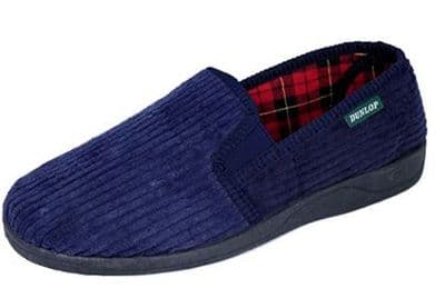 Dunlop Mens Famous 'BYRON' CORDUROY Slippers, Memory Foam In-sock  NAVY