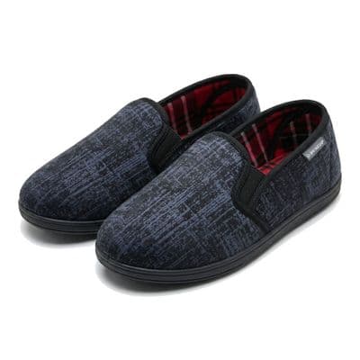 Dunlop Mens Famous LANCE Tartan Linedl Slippers with Elasticated Gussets BLACK MARL