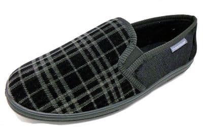 Dunlop Mens Famous LANCE Velour Slippers, Memory Foam In-sock  BLACK