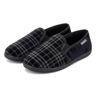 Dunlop Mens Famous LANCE Velour Slippers, Memory Foam In-sock  BLACK
