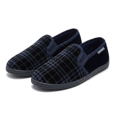 Dunlop Mens Famous LANCE Velour Slippers, Memory Foam In-sock  NAVY