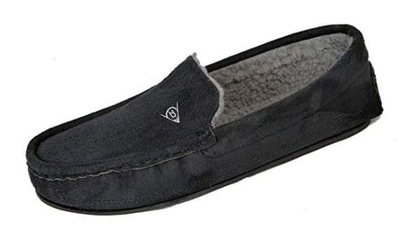 Dunlop Mens Famous 'LEWIS' Moccasin Slippers, Memory Foam In-sock BLACK Black, 10 UK